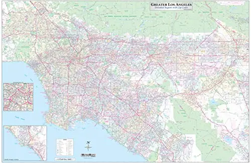 2019 Greater Los Angeles Detailed Region Wall Map *Zip Codes* 73"X48" Laminated [Map] Metro Maps And Shane Murphy 1