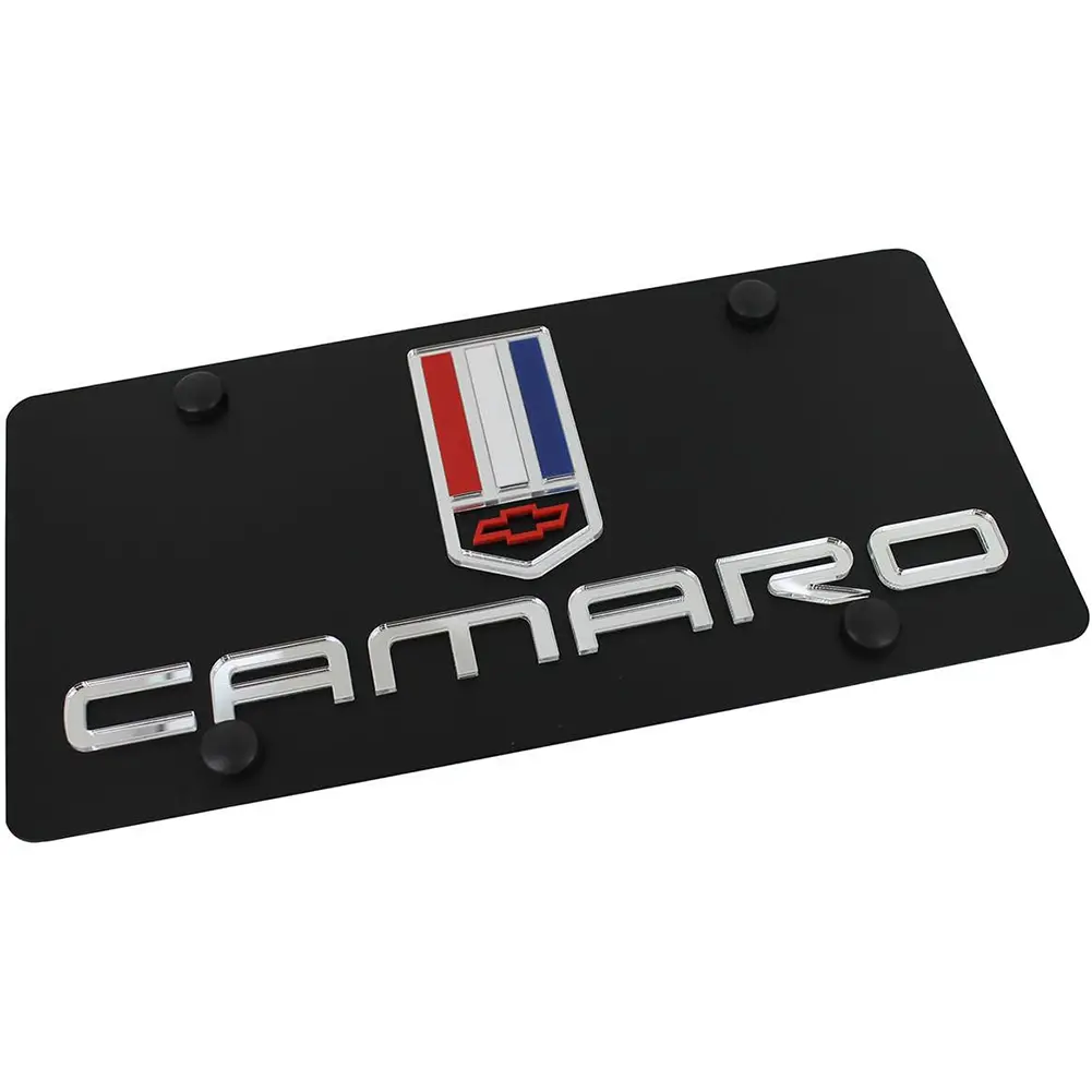 Camaro Script License Plate With Tribar Logo : Black 1