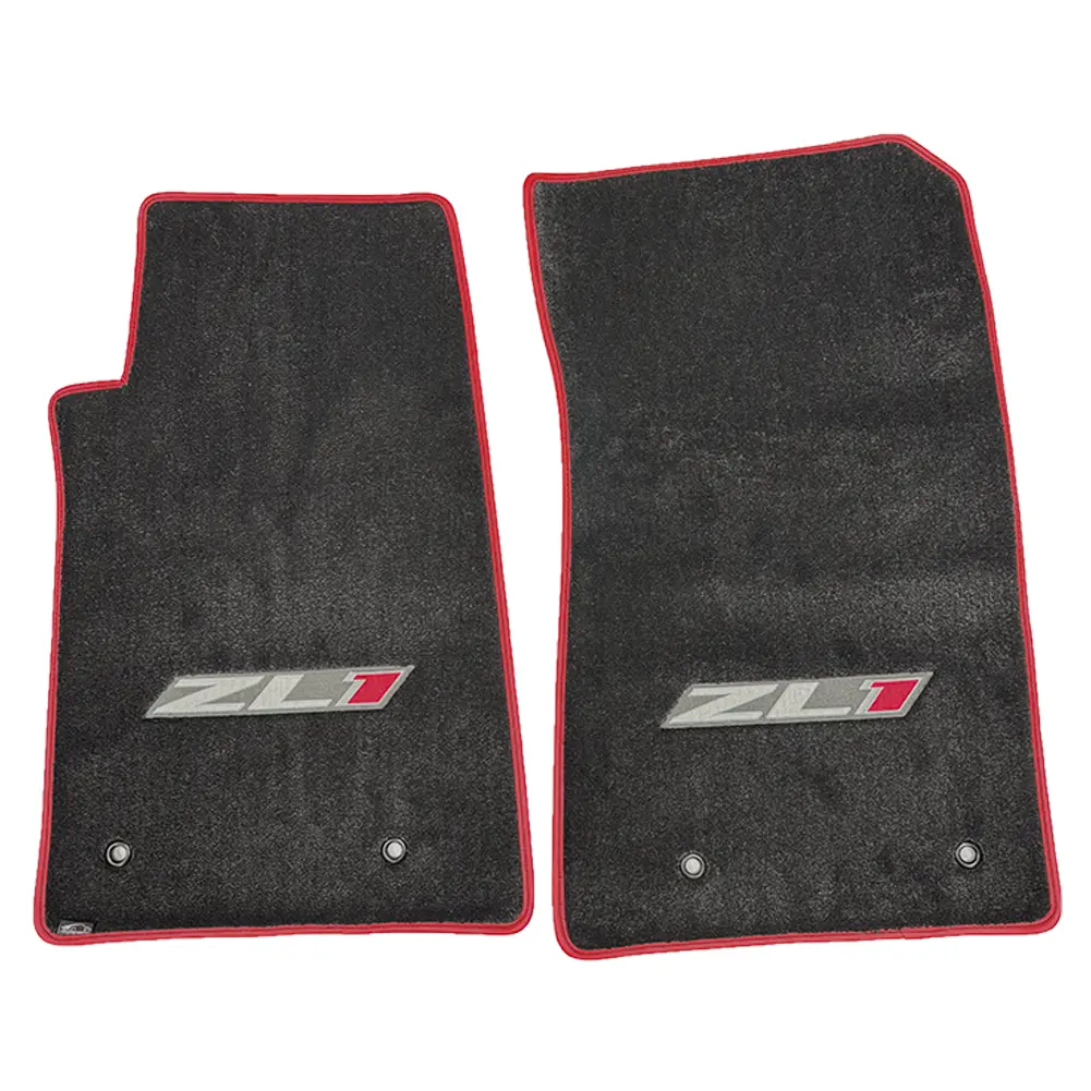Camaro Ultimat Floor Mats 2 Pc. Set : Red Binding, Black Stitching - Zl1 Logo 1