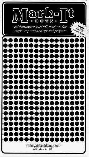 Small 1/8" Removable Mark-It Brand Dots For Maps, Reports, Or Projects - Black 1
