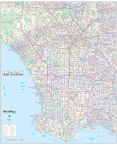 Los Angeles (South Region) 36"X44" Laminated Detailed Arterial Wall Map W/Zip Codes [Map] Metro Maps 1