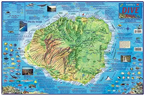 Kauai Hawaii Dive & Snorkeling Guide Map Laminated Poster By Franko Maps 1