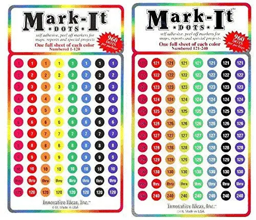 Mark-It Large Assorted Numbered Dots 1-240 1