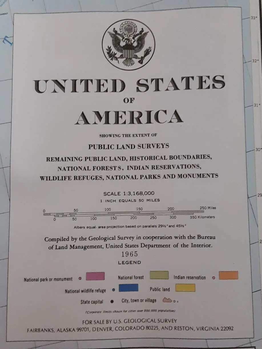United States Showing The Extent Of Public Land Surveys (1965) [Map] Usgs Blm 1