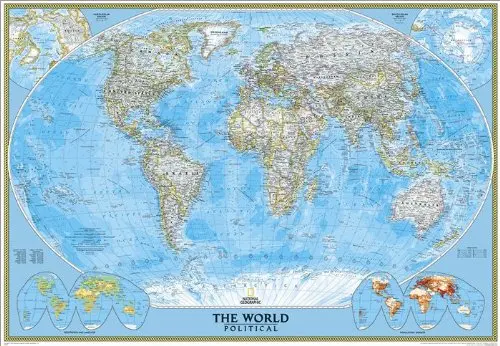Classic Political World Reference Wall Map - Ready-To-Hang & Enlarged 1