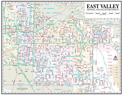 East Valley Arterial & Collector Streets Full-Size Standard Wall Map Dry-Erase Ready-To-Hang [Map] Doug Minnis And Wide World Of Maps 1