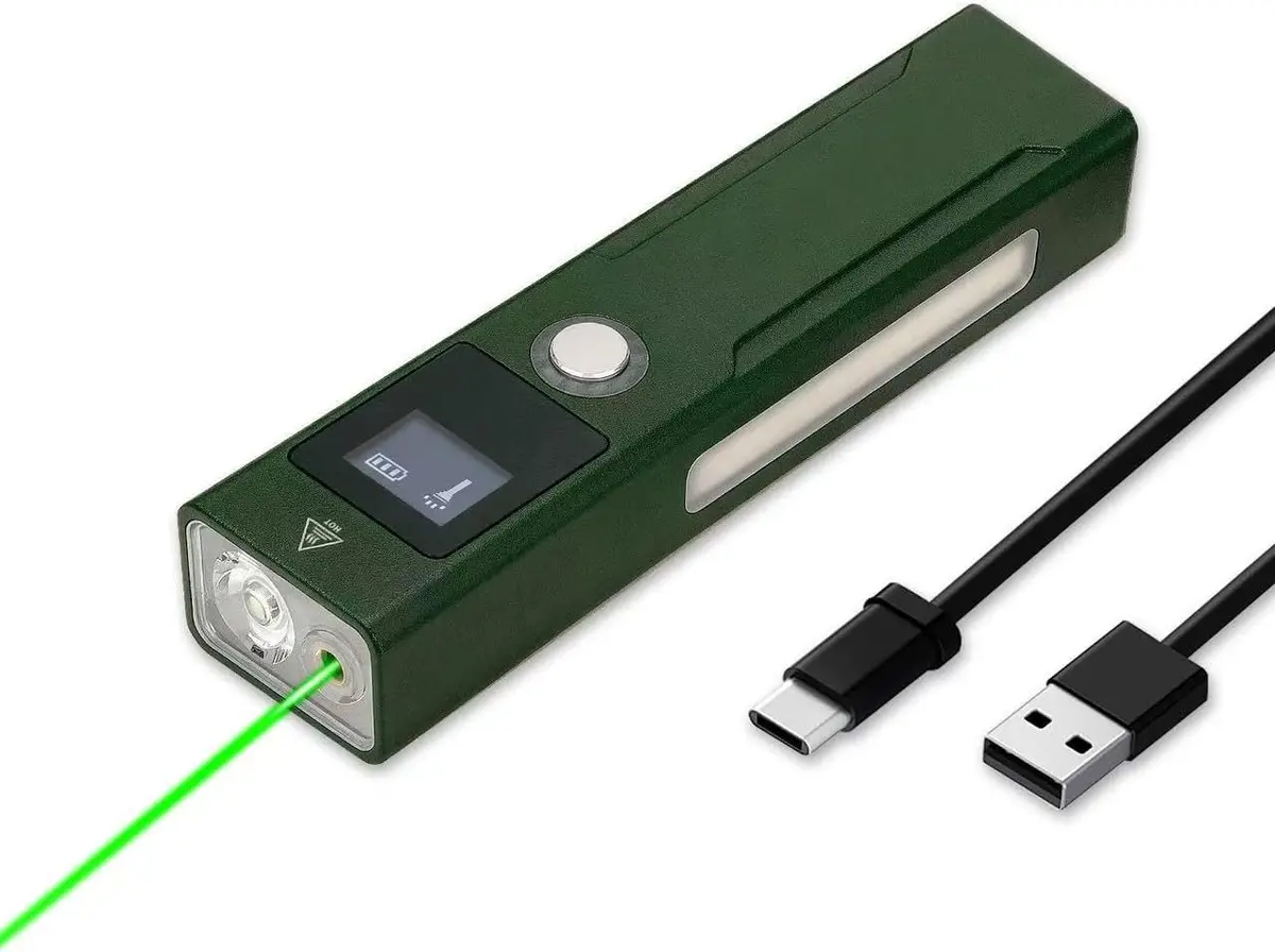Rechargeable Edc Flat Flashlight, Compact Pocket Flash Light Combines 1200 Lumens White Led, Warm Led And Green Beam, Perfect For Outdoor, Camping, Hiking, Emergency 1