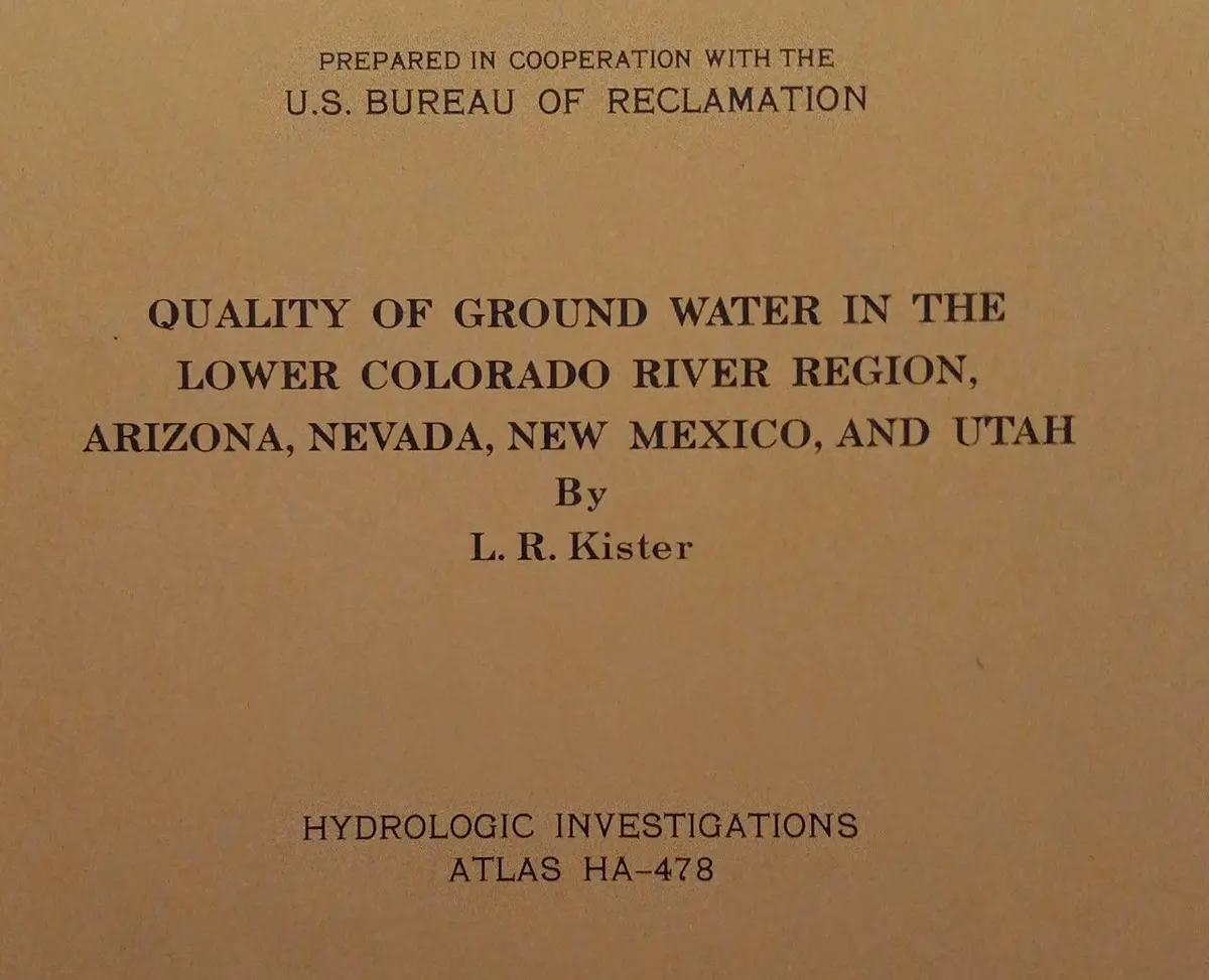 Quality Of Ground Water In The Lower Colorado River Region - Arizona, Nevada, New Mexico And Utah [Map] L.R. Kister 1