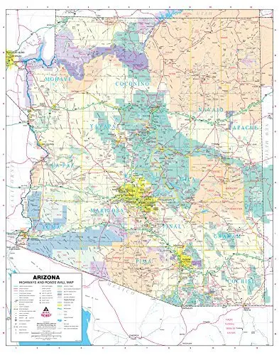 Arizona Highways And Roads Large Wall Map Ready-To-Hang 1