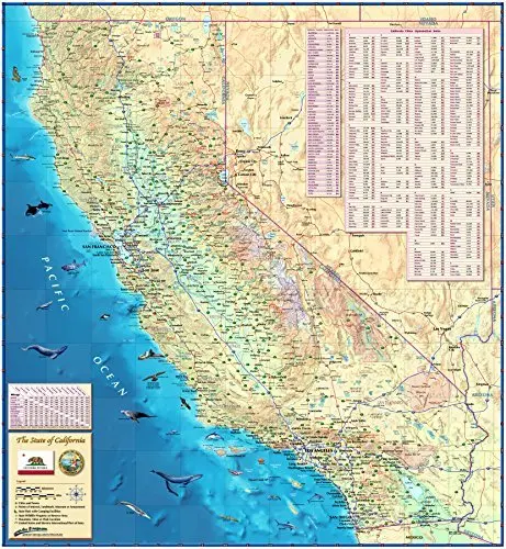 California State Color Wall Map *Laminated* 36"X39" [Map] Compart Maps 1