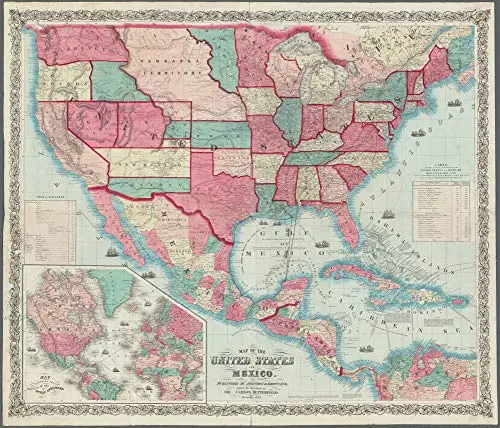 1859 Map Of The United States And Mexico (Satin Laminated) 1