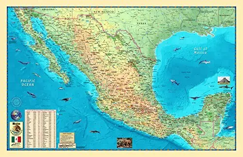 Colorful Mexico Physical Wall Map *Laminated* 36"X56" [Map] Compart Maps 1