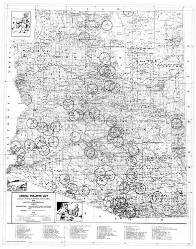 Arizona Treasure Map: Legendary Mines And Hidden Treasures With Ghost Towns And Settlement Ruins Gloss Laminated 1