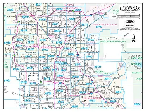 Metropolitan Las Vegas Major Streets And Freeways With Zip Codes Paper/Non-Laminated - 50 Count [Map] Metro Maps 1
