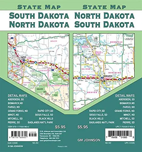 North Dakota / South Dakota State Map 1