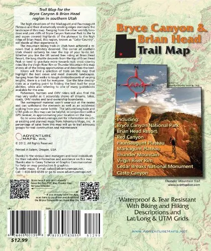 Bryce Canyon & Brian Head, Utah Trail Map [Unknown Binding] Adventure Maps 1