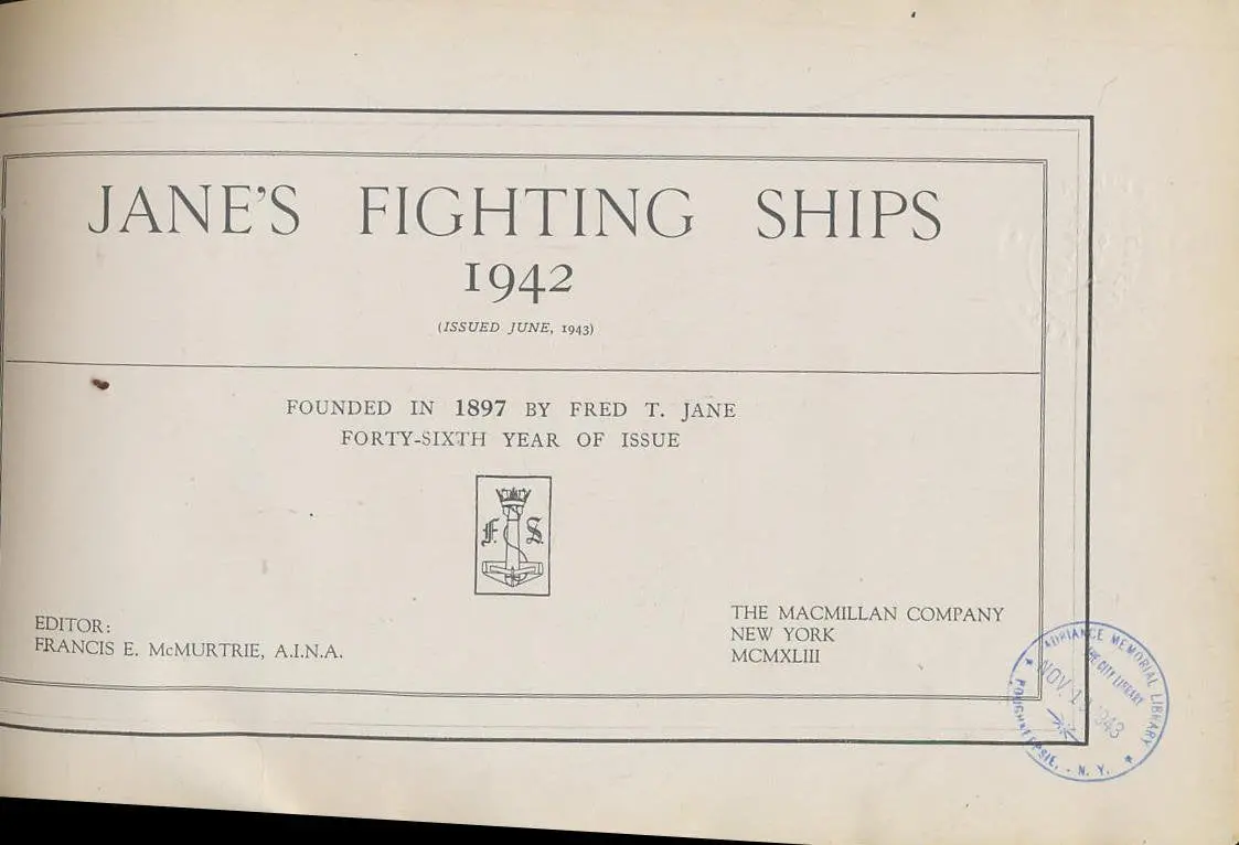 Jane's Fighting Ships 1942 [Hardcover] Mcmurtrie, Francis E. (Ed.) 1