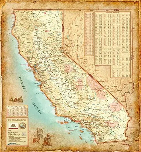 Antique Style California Wall Map *Laminated* 36"X39" Beautiful [Map] Compart Maps 1