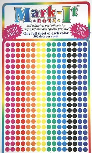 Just Mark-It! Map Dot Stickers - Small Assorted Opaque Colors - 1/8" Diameter 1