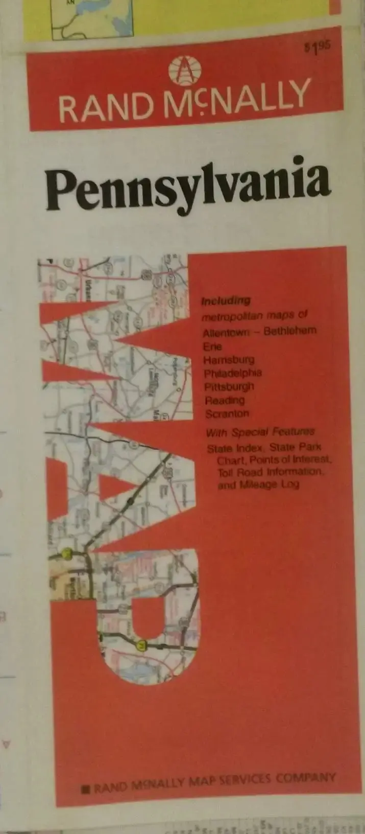 Pennsylvania Map: Including Metropolitan Maps Of Allentown-Bethlehem, Erie, Harrisburg, Philadelphia ... With Special Features ... And Mileage Log Rand Mcnally And Company 1