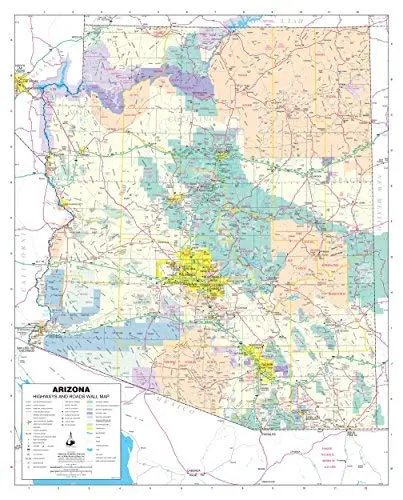 Arizona Highways And Roads Small Wall Map, Gloss Ready-To-Hang 1