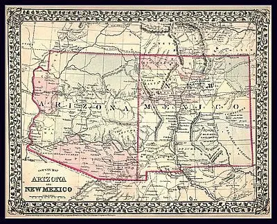 1879 County Map Of Arizona And New Mexico Paper/Non-Laminated [Map] S. Augustus Mitchell 1