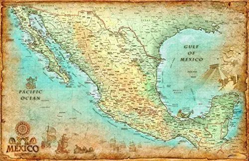 Antique Style Mexico Wall Map *Laminated* Medium 36"X56" Beautiful [Map] Compart Maps 1