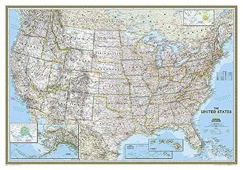 United States Wall Map - Classic Political Reference Map (43.5 X 30.5 In) Paper/Non-Laminated 1