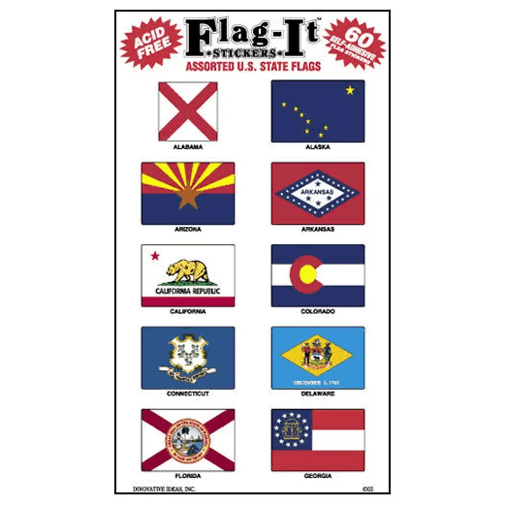 Assorted State Flag Stickers 1 In X 1-1/2 In Vinyl 1