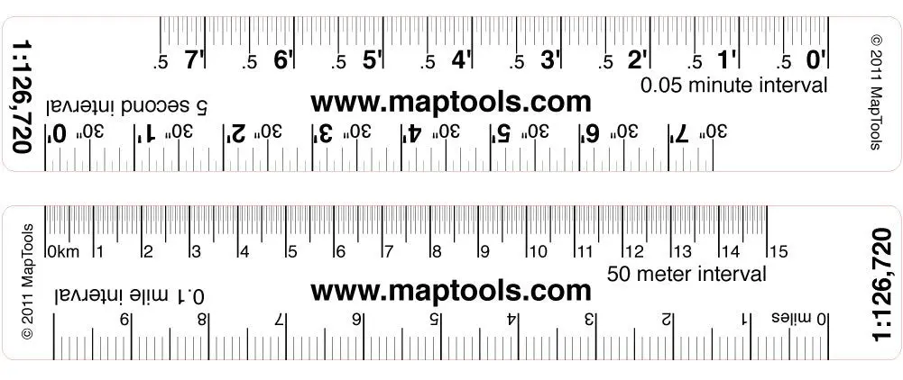 Map Ruler For 1:126,720 Scale Maps. Lat/Lon, Miles, Kilometers 1