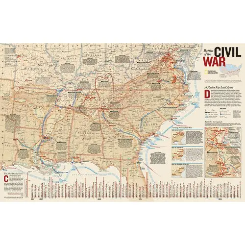 Battles Of The Civil War - Tubed - 23"H X 36"W 1