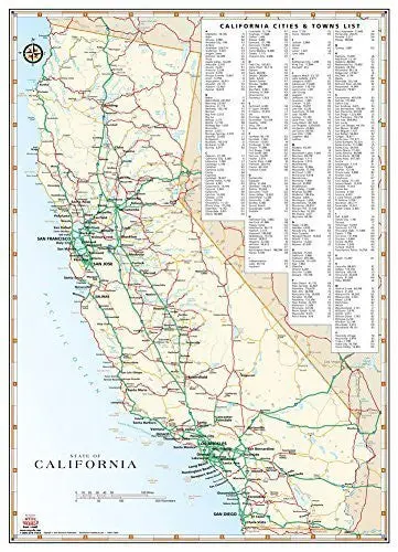 California Highways And Roads Full-Size Wall Map Ready-To-Hang 1