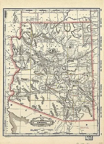 1887 Railroad & County Map Of Arizona Large Gloss Laminated [Map] George F. Cram 1