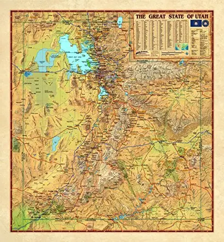 Decorative Utah Wall Map *Laminated* Large 48"X52" Beautiful [Map] Compart Maps 1