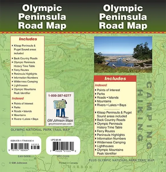 Olympic Peninsula Road Map Plus Olympic National Park Trail Map 1