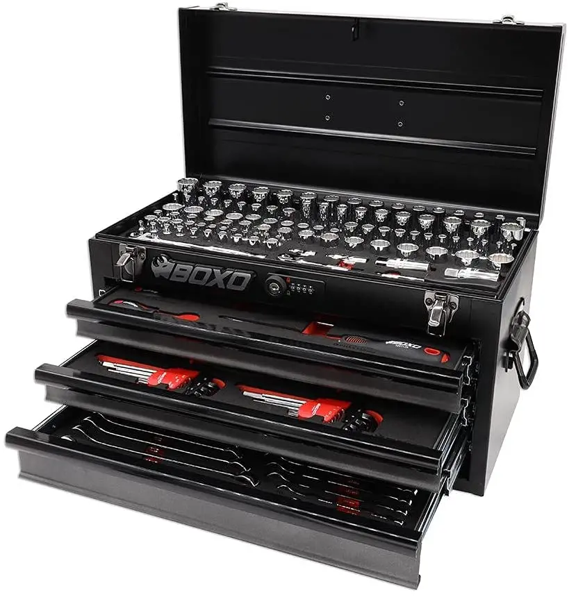 Boxo Usa 185-Piece Metric And Sae Tool Set With 3-Drawer Hand Carry Box - Black 1