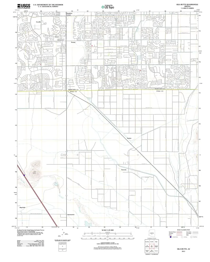 Gila Butte, Arizona 2011 (Us Topo 7.5'×7.5' Topographic Quadrangle) [Map] United States Geological Survey 1