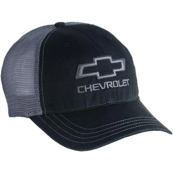Chevrolet Open Bowtie Garment Washed Mesh Snapback Hat - Black 1