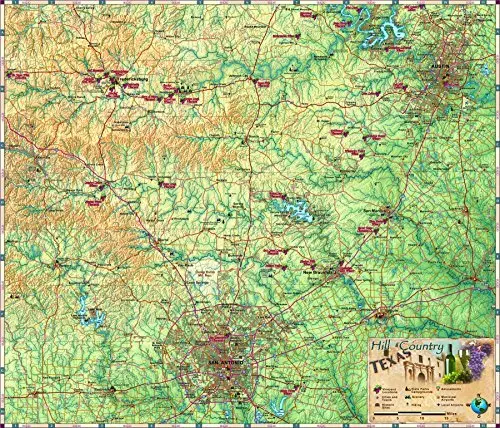 Texas *Hill And Wine Country* Laminated Wall Map 36"X42" [Map] Compart Maps 1