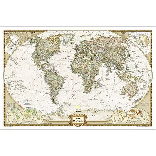 World Executive Political Wall Map - Antique Style - 73 × 48 Inches - Enlarged - Dry Erase Premium Mounted 1