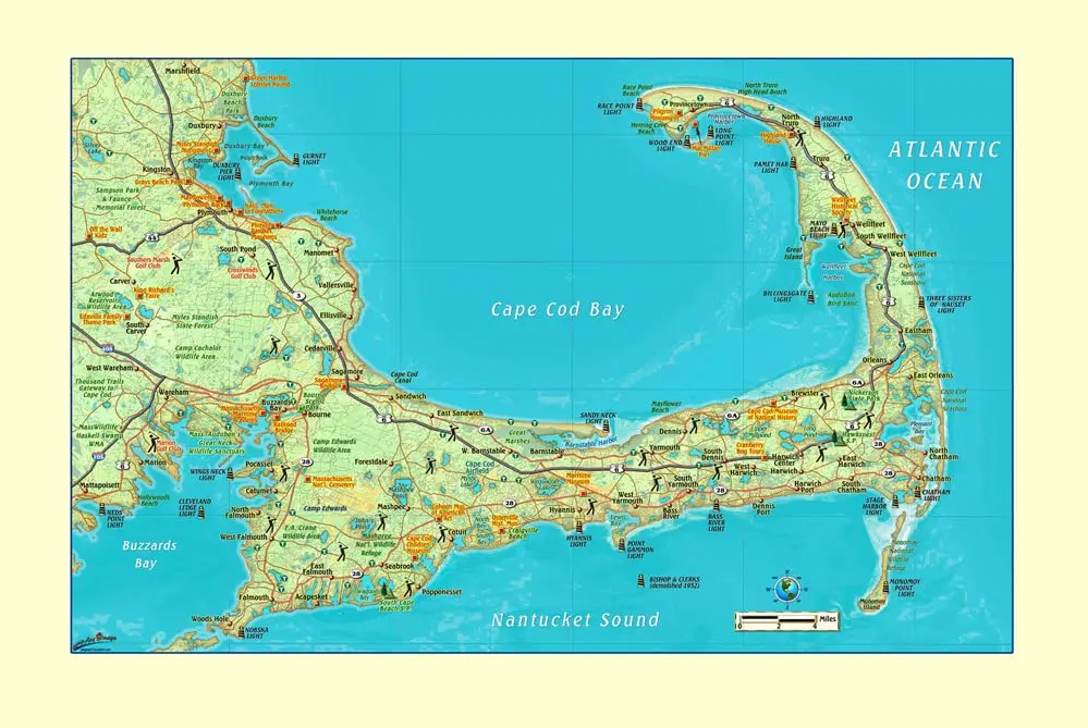 Cape Cod 33" × 21" Wall Map Paper/Non-Laminated 1