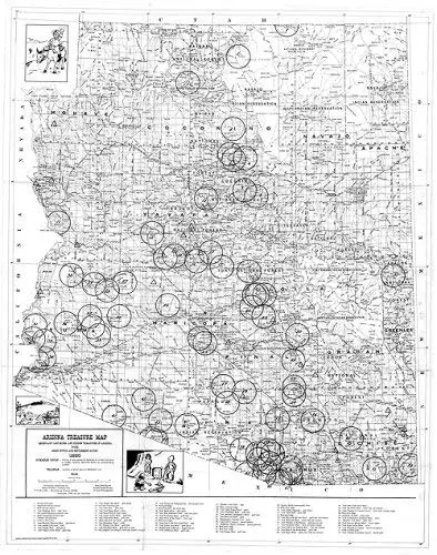 Arizona Treasure Map: Legendary Mines And Hidden Treasures Of Arizona With Ghost Towns And Settlements Ruins Dry Erase Ready-To-Hang 1