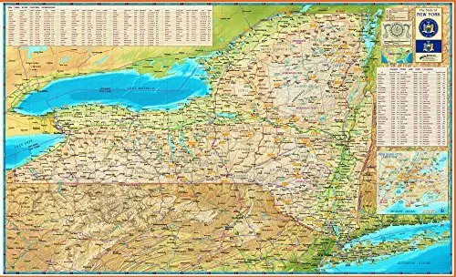 New York State Colorful Physical Wall Map *Laminated* 36"X59" [Map] Compart Maps 1