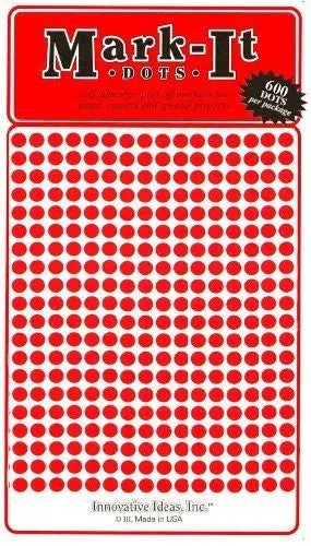 Small 1/8" Removable Just Mark-It! Brand Dots For Maps, Reports, Or Projects - Red 1