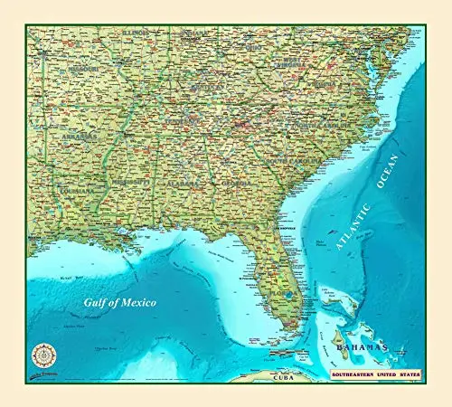Southeastern United States Full-Size Wall Map - Laminated [Map] William Tipton 1