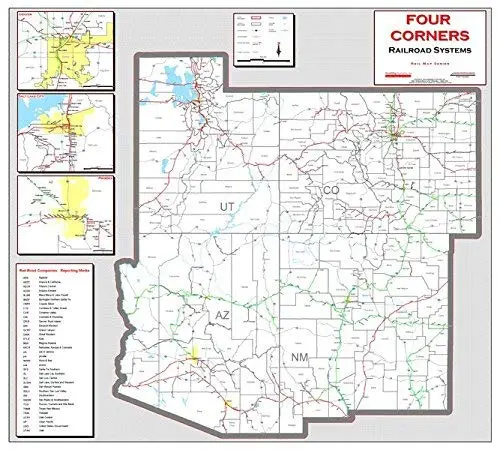 Four Corners Railroad Systems Gloss Laminated Wall Map [Map] Railroad Information Services 1