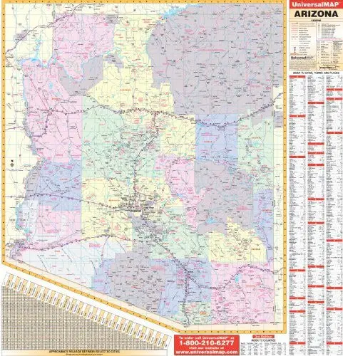 Arizona Wall Map - 56 X 60 - Laminated On Roller [Map] Kappa Map Group 1
