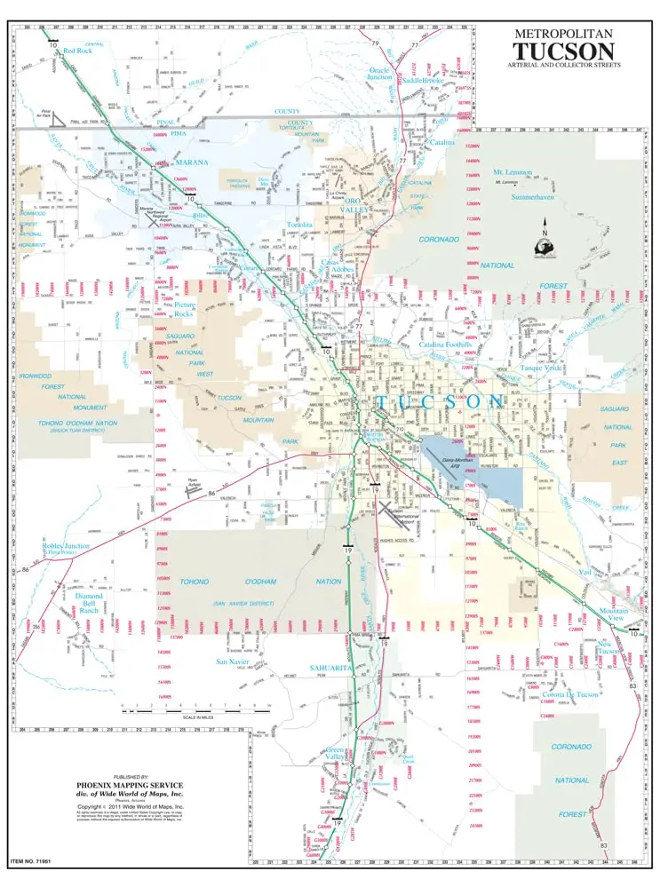 Metropolitan Tucson Arterial And Collector Streets Standard Wall Map Full-Size Dry Erase Laminated [Map] Phoenix Mapping Service 1