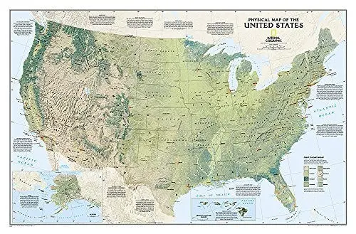 National Geographic United States Physical Wall Map (38.25 X 25.25 In) (National Geographic Reference Map) [Map] National Geographic Maps 1