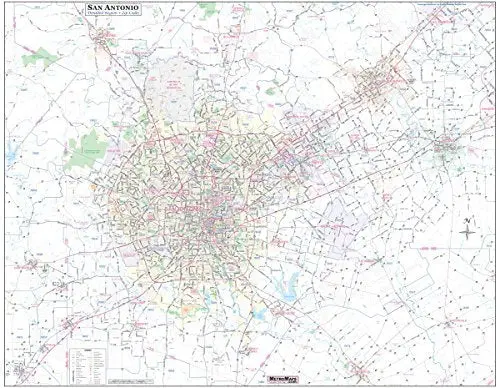San Antonio / Greater Bexar County Laminated Wall Map Large 48"X61" With Zip Codes New! [Map] Metro Maps 1